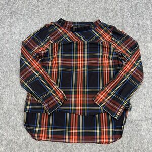J Crew Shirt Womens 10 Plaid Embellished Shoulder Long Sleeve Top Festive Casual